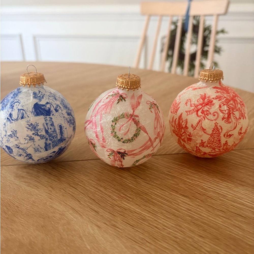 Charming Holiday Ornament Trio - handmade grand Millennial and toile ornaments